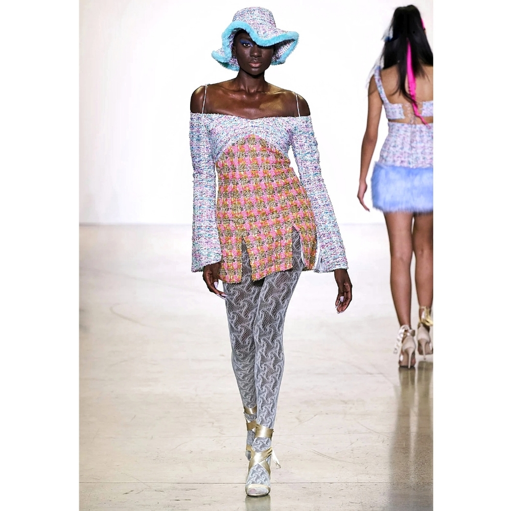 Kim Shui Twee Metallic Patchwork Tweed Mini Dress